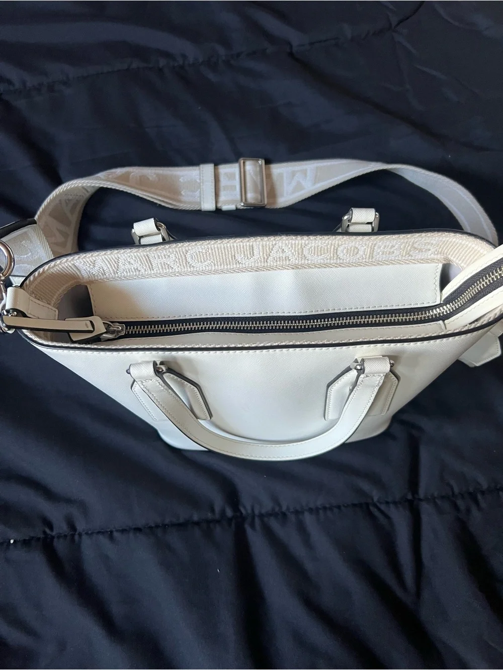 Marc Jacobs Cream Leather Top-Handle Tote with Logo